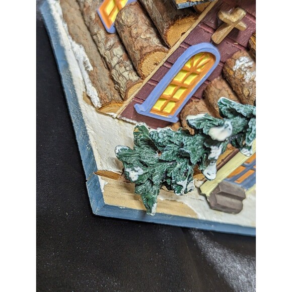 Rustic Log Cabin Lighted Chapel Pines Snow 9”. Corded Light. READ. - Picture 3 of 10